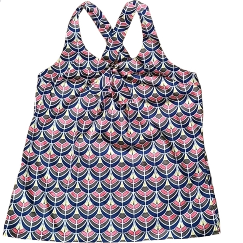 Banana Republic Womens tank, multicolor, art-deco print, crossed back straps, S